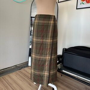 Vintage Plaid Skirt in Green and Brown